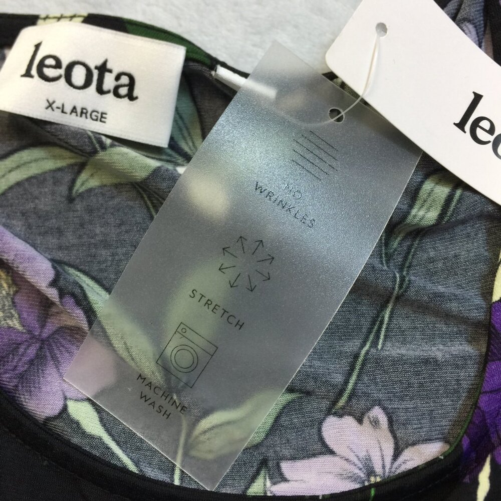 New! Leota Blouse Tunic Top XL Black Purple Floral Knit 3/4 Flare Sleeve - Picture 6 of 16